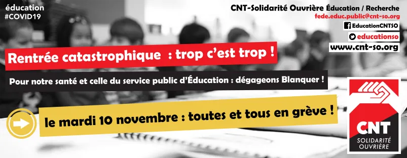 Rentrée catastrophique  : trop c’est trop !  Pour notre santé et celle du service public d’Éducation : dégageons Blanquer !