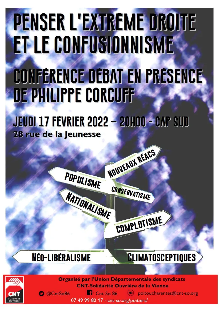 [Reporté] "Penser l'extrême droite et le confusionnisme" : conférence débat à Poitiers,  jeudi 17/02/22