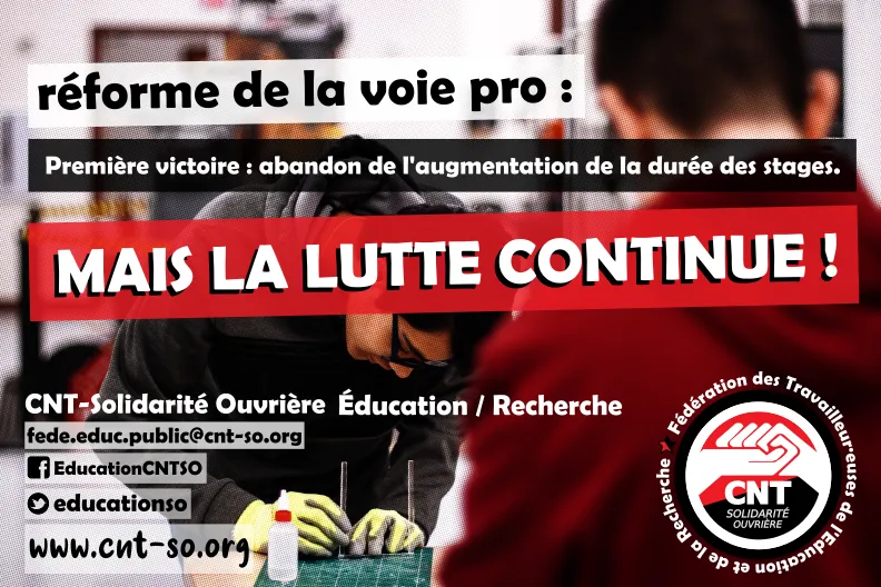 Éducation : réforme de la voie professionnelle, la lutte continue !