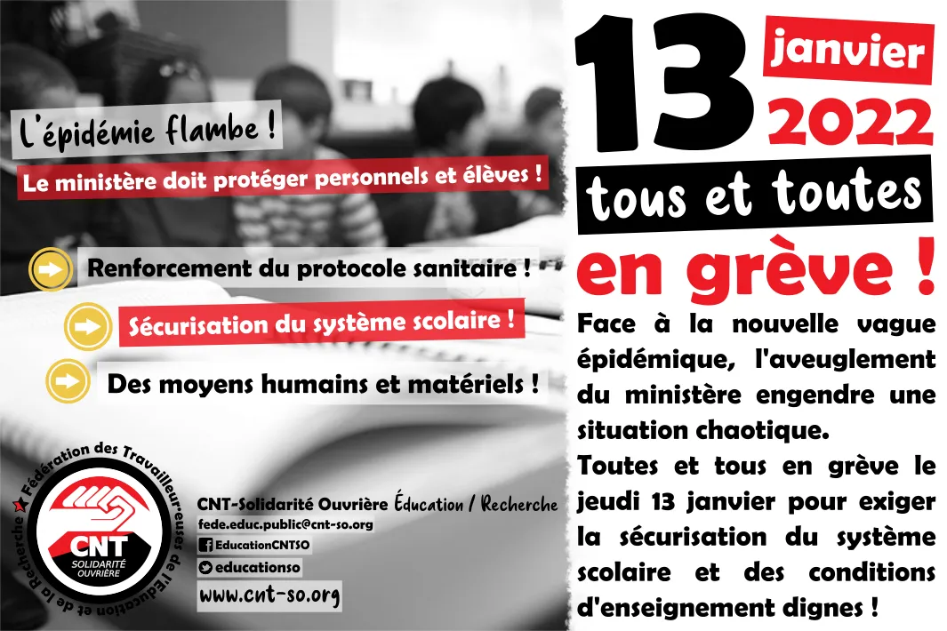 13 janvier : faisons déferler une vague de colère contre la politique Blanquer !