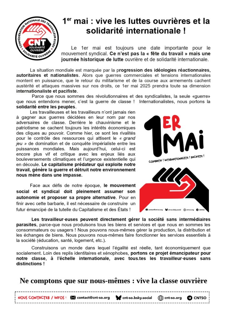 Tous et toutes dans la rue pour le 1er mai !